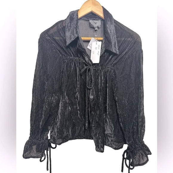 Velvet Striped burnout sheer black Michelle blouse top by line & dot size M - Picture 5 of 15